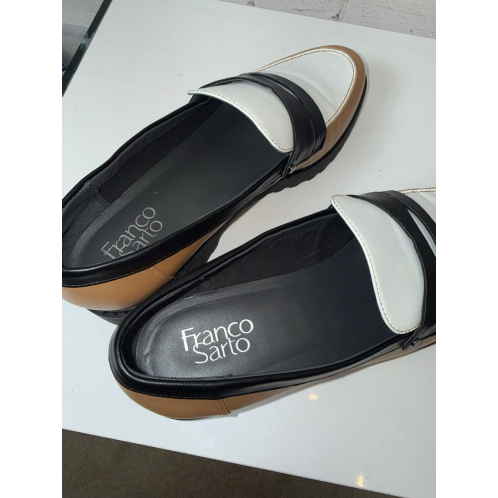 Women's Franco Sarto Cassandra Platform Penny Loafers Size 10 Brown White Black - Picture 6 of 10